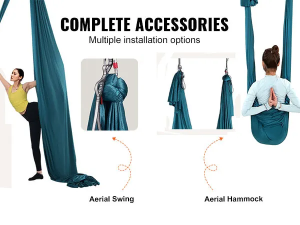 VEVOR Aerial Yoga Hängematte mit Stahlkarabinern und Daisy Chains für vielseitige Aerial Swing Techniken.
