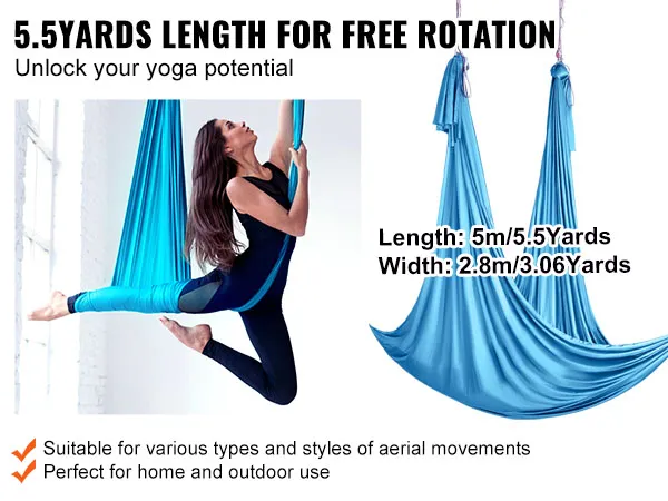 VEVOR aerial yoga hammock for versatile yoga movements, suitable for home and outdoor use.