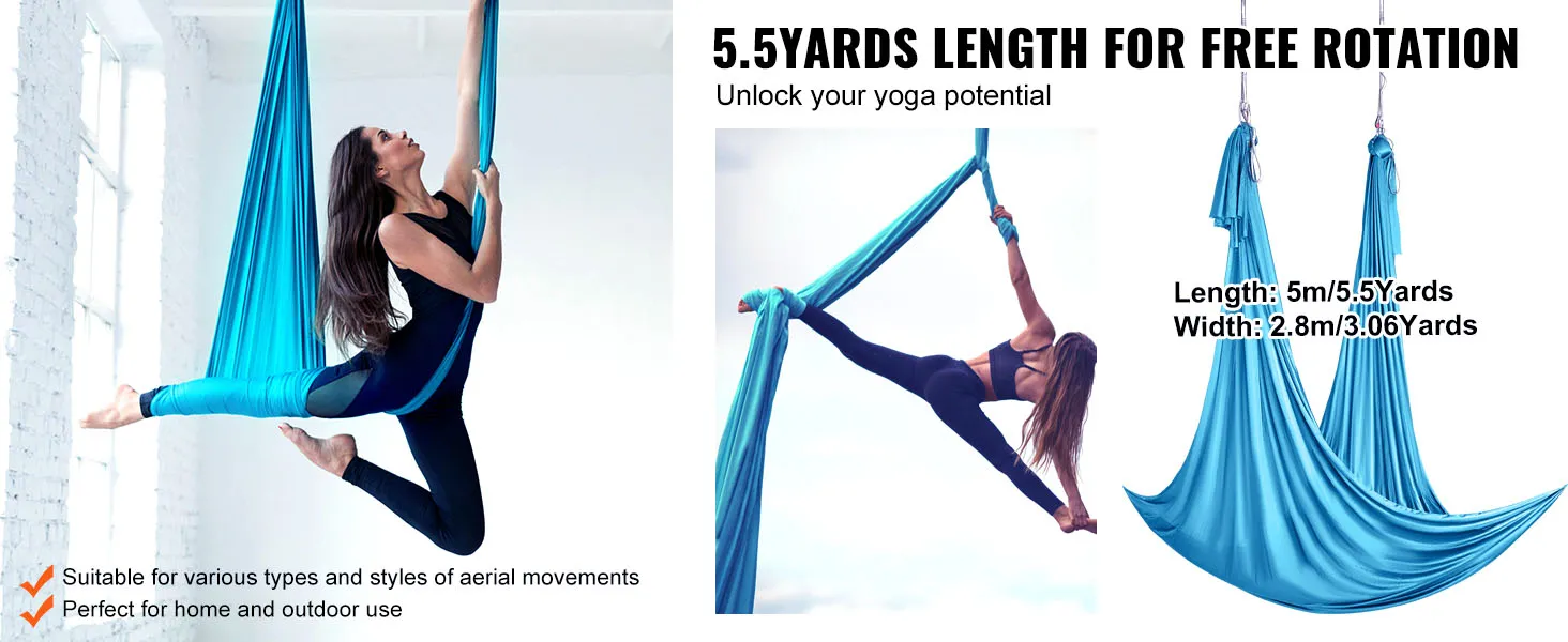 VEVOR aerial yoga hammock for versatile yoga movements, suitable for home and outdoor use.