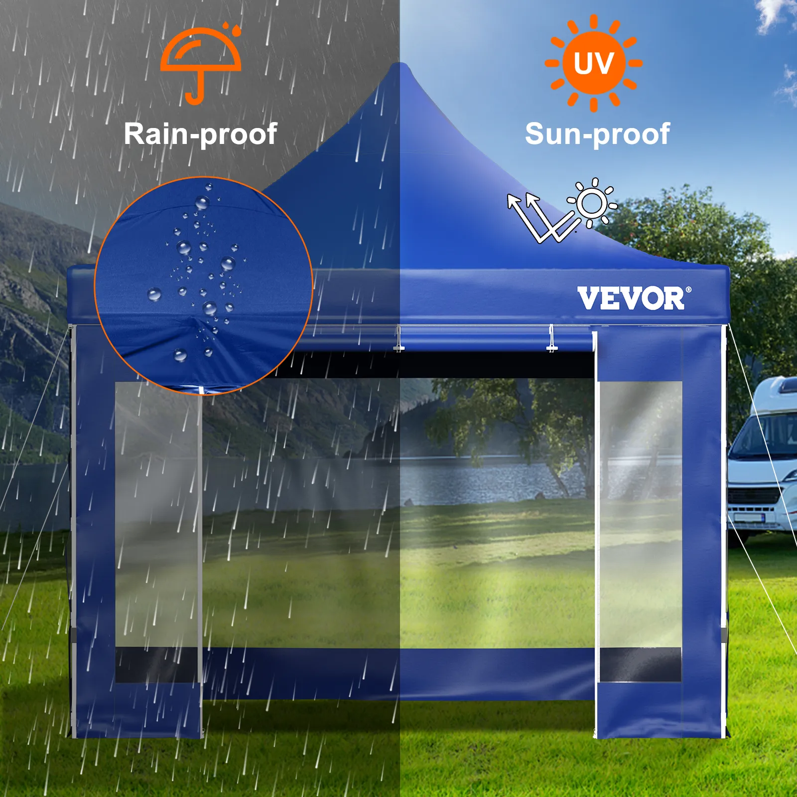 VEVOR pop up canopy tent in rainproof and sunproof conditions.