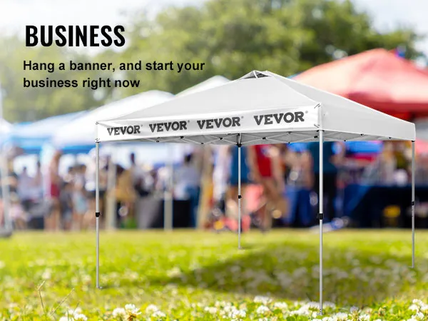VEVOR pop up canopy tent set up in a busy outdoor event with colorful tents in the background.