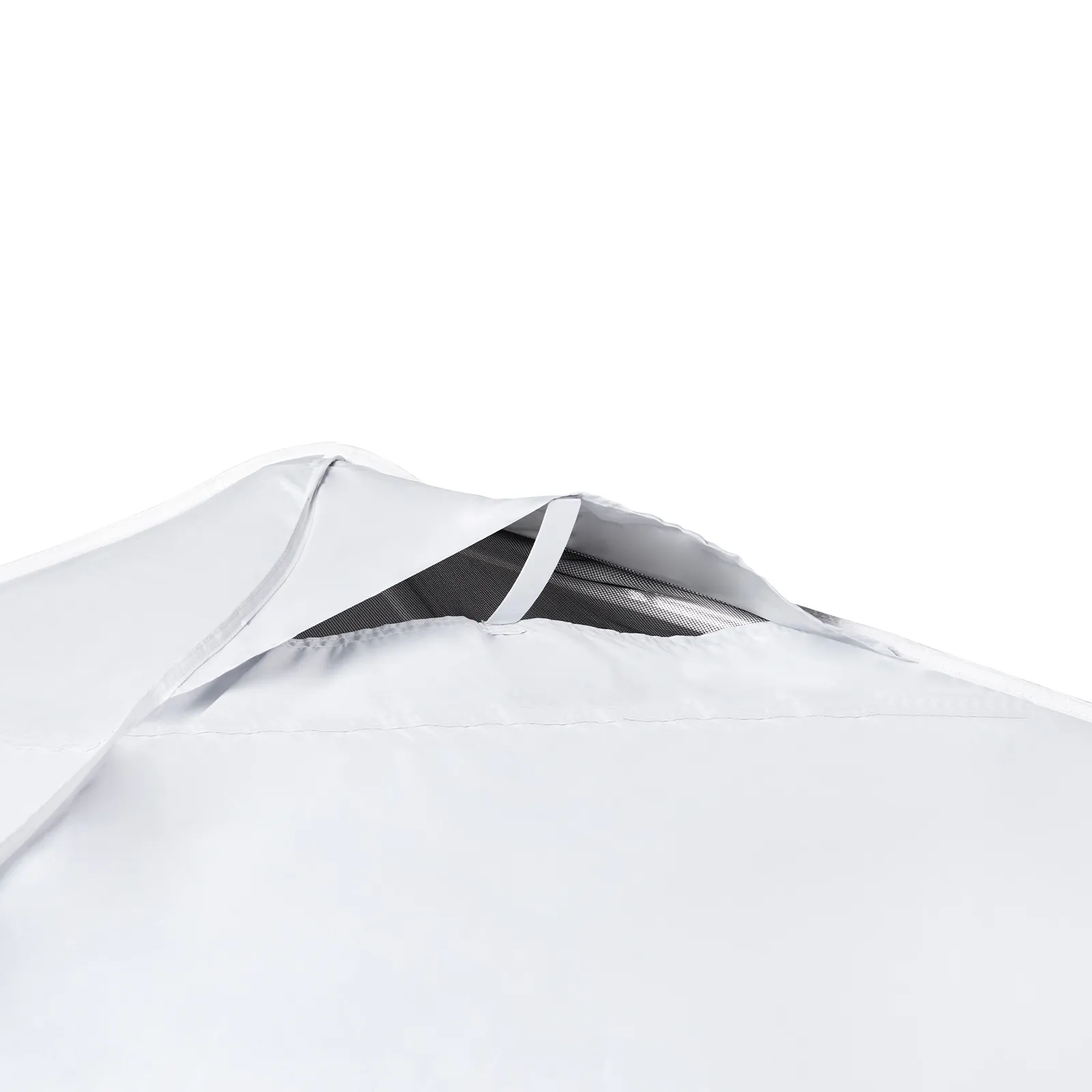 white VEVOR pop up canopy tent roof with inner black frame structure visible.