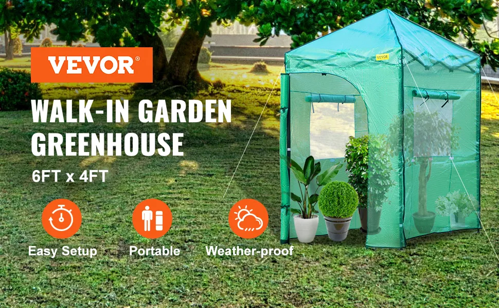 VEVOR kas-tent, inloop, 1,82 m x 1,22 m, eenvoudig op te zetten, draagbaar, weerbestendig, geschikt voor in de tuin.