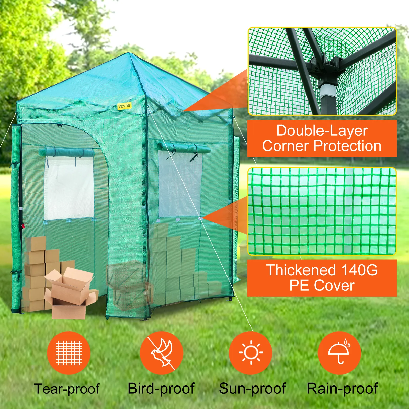VEVOR kas-tent met scheurvaste, vogelbestendige, zonwerende en regenbestendige 140g pe-hoes.