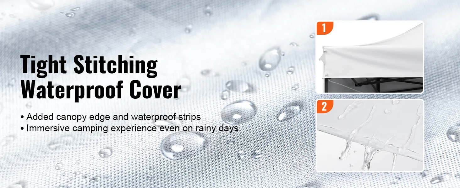 tight stitching waterproof cover with added edge and strips for VEVOR pop up canopy, perfect for rainy days.