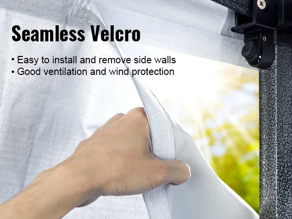 VEVOR pop up canopy with seamless velcro, easy installation and removal, offering good ventilation.
