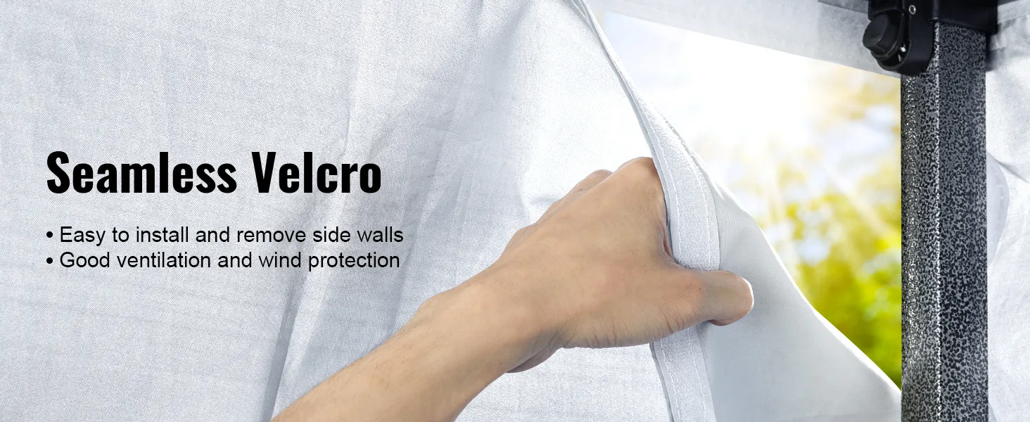 VEVOR pop up canopy with seamless velcro, easy installation and removal, offering good ventilation.