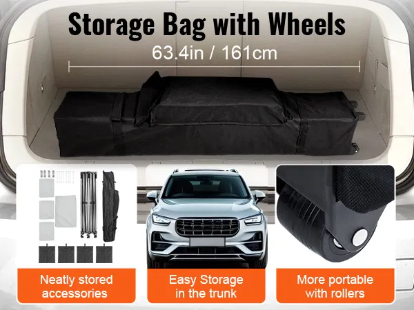 VEVOR pop up canopy storage bag with wheels for easy transport, fits in a car trunk, 63.4in/161cm.