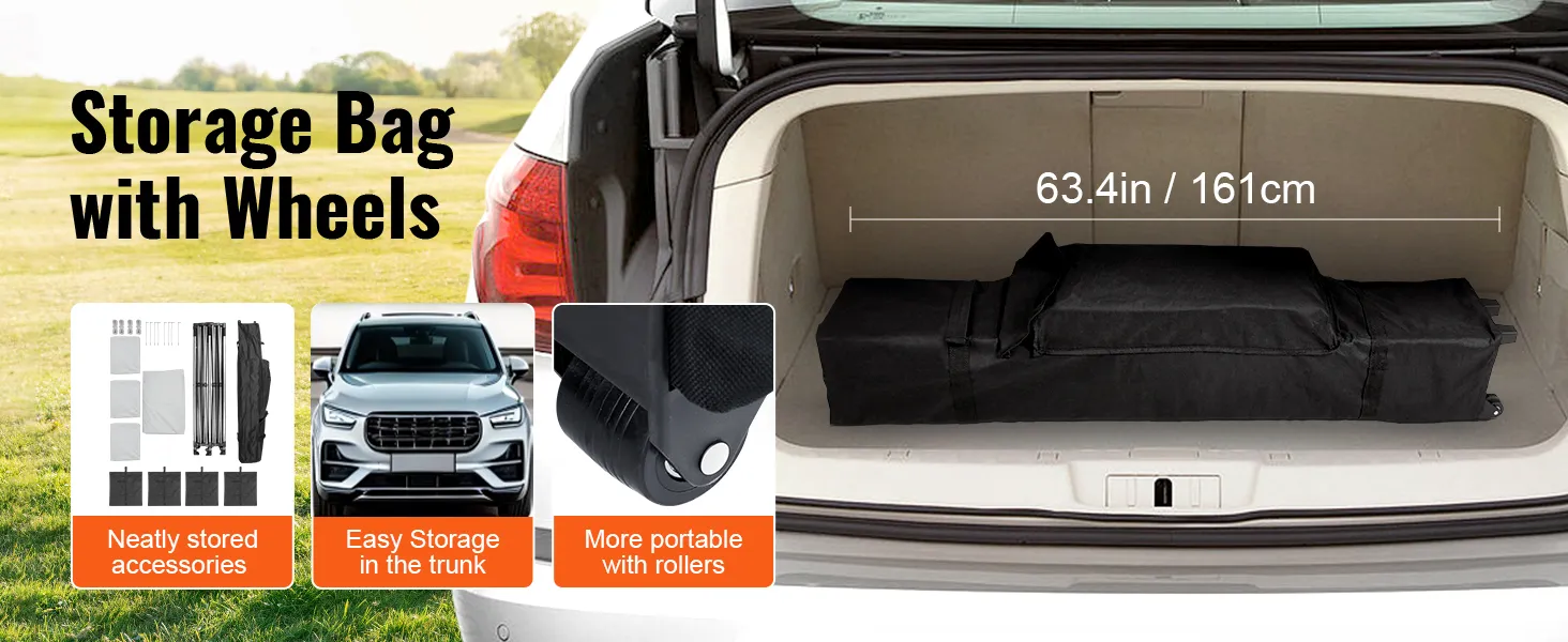 VEVOR pop up canopy storage bag with wheels for easy transport, fits in a car trunk, 63.4in/161cm.