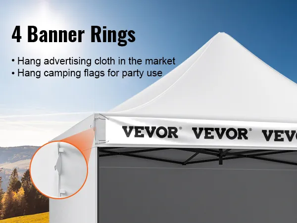 VEVOR pop up canopy with 4 banner rings for hanging advertising cloth and camping flags.