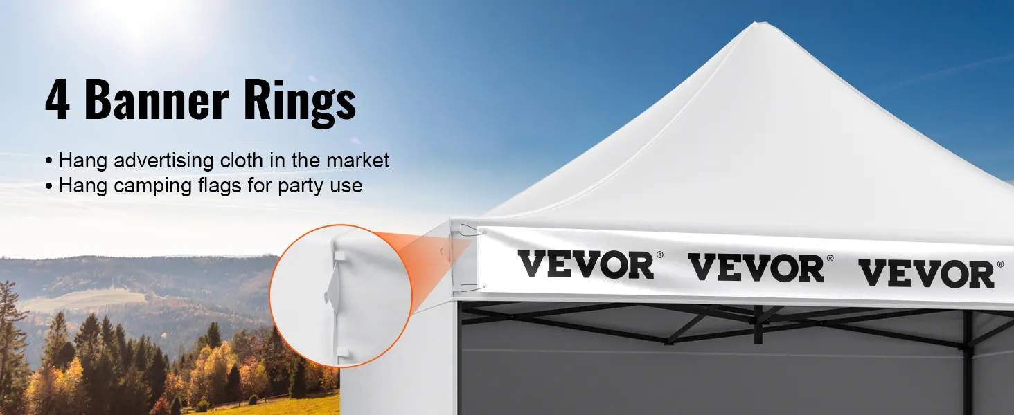 VEVOR pop up canopy with 4 banner rings for hanging advertising cloth and camping flags.