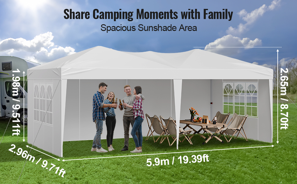 Tonnelle Pop-up VEVOR 5,9x2,96 M - Gazebo Instantané Avec Parois Latérales - Blanc, Facile à Monter - Jardin, événements - 3