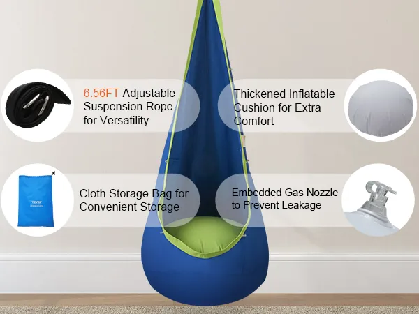 Dziecięca huśtawka VEVOR z regulowaną liną, torbą do przechowywania, nadmuchiwaną poduszką i dyszą gazową.