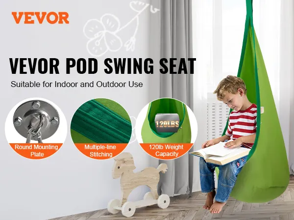 Dziecięca huśtawka VEVOR przeznaczona do użytku wewnątrz i na zewnątrz, wyposażona w okrągłą płytę montażową i udźwig 120 funtów.