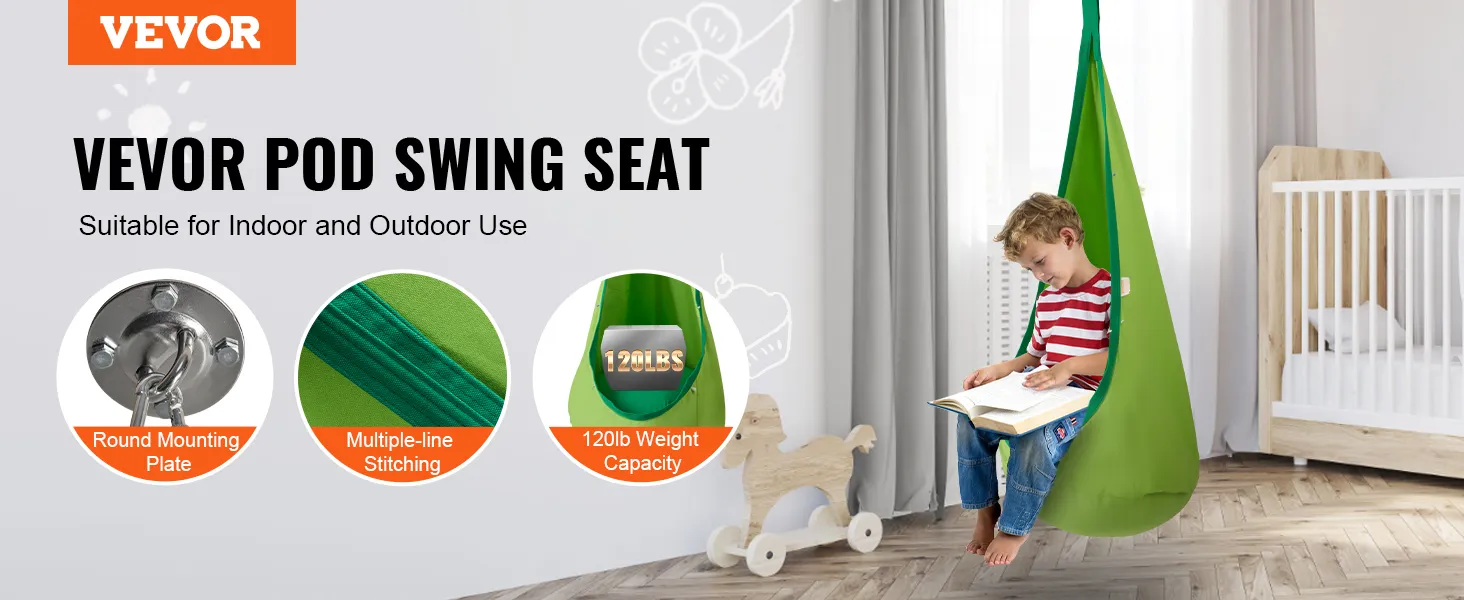 Dziecięca huśtawka VEVOR przeznaczona do użytku wewnątrz i na zewnątrz, wyposażona w okrągłą płytę montażową i udźwig 120 funtów.