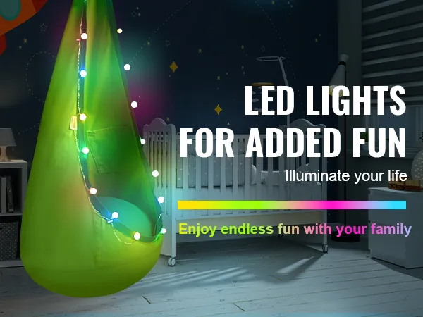 Dziecięca huśtawka VEVOR z oświetleniem LED zapewnia dodatkową radość w przytulnym pokoju dziecięcym.