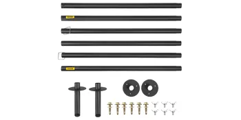 VEVOR string light poles with accessories and mounting hardware in black.