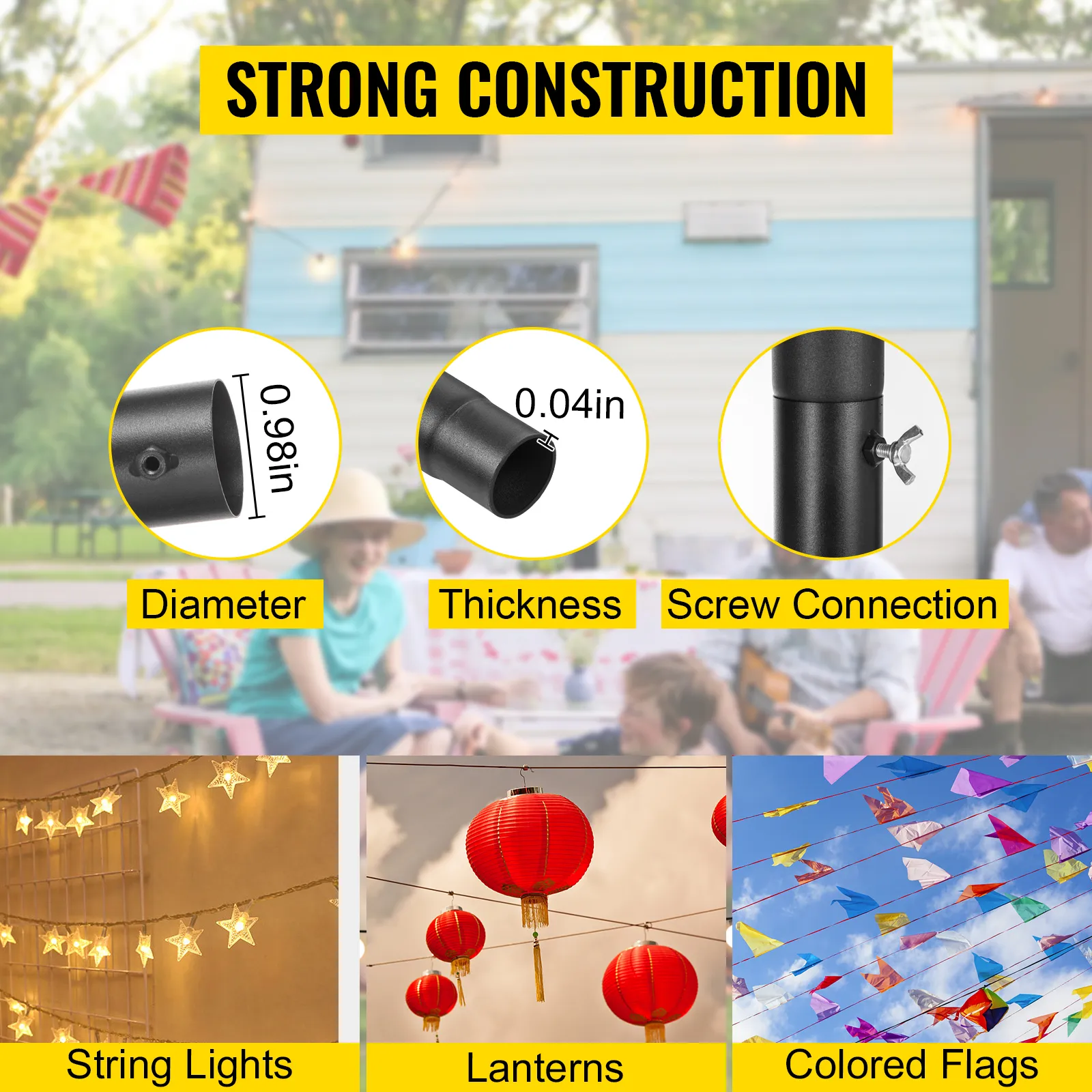 Postes de luz de cadena VEVOR con 0,98 pulgadas de diámetro, 0,04 pulgadas de grosor y conexión por tornillo.