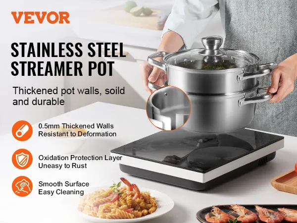 VEVOR Dampftopf, Edelstahl, verdickte Wände, langlebig, leicht zu reinigen, rostfrei, Küchenszene.