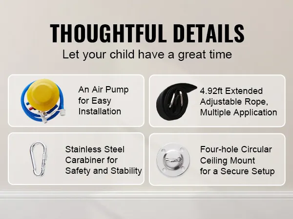 VEVOR kids nest swing chair accessories: air pump, adjustable rope, stainless steel carabiner, ceiling mount