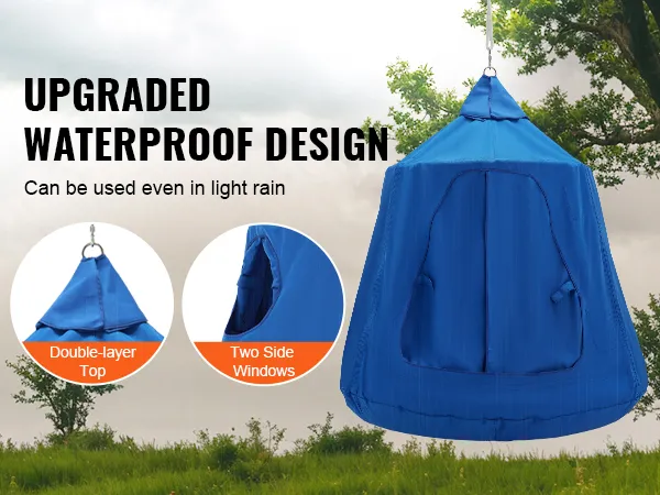 Namiot wiszący na drzewie VEVOR z ulepszoną, wodoodporną konstrukcją, dwuwarstwowym dachem i bocznymi oknami.