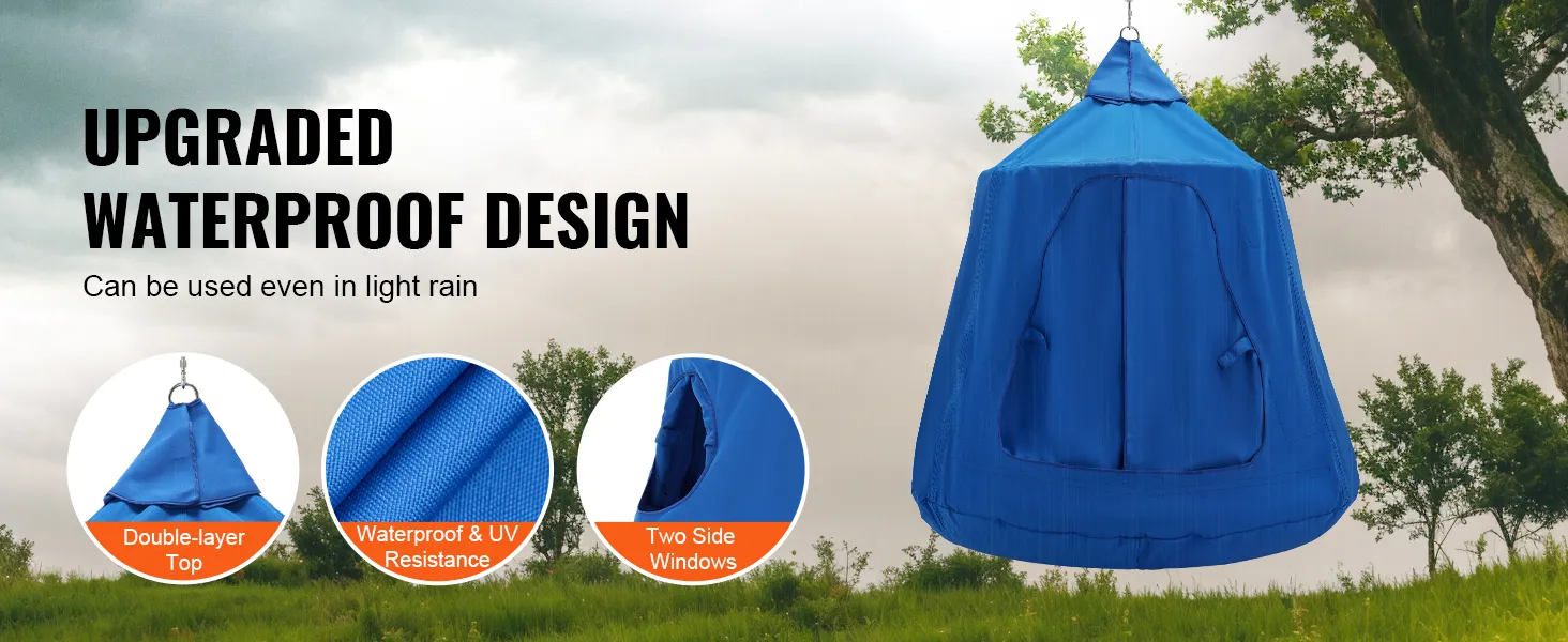 Namiot wiszący na drzewie VEVOR z ulepszoną, wodoodporną konstrukcją, dwuwarstwowym dachem i bocznymi oknami.
