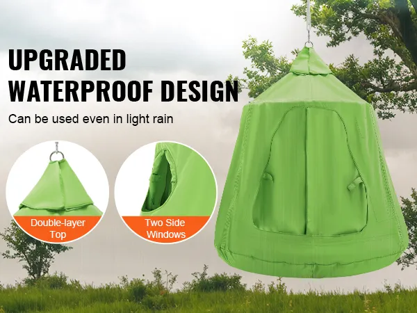 VEVOR hangende boomtent met verbeterd waterdicht ontwerp, dubbellaags bovenblad en twee zijramen.