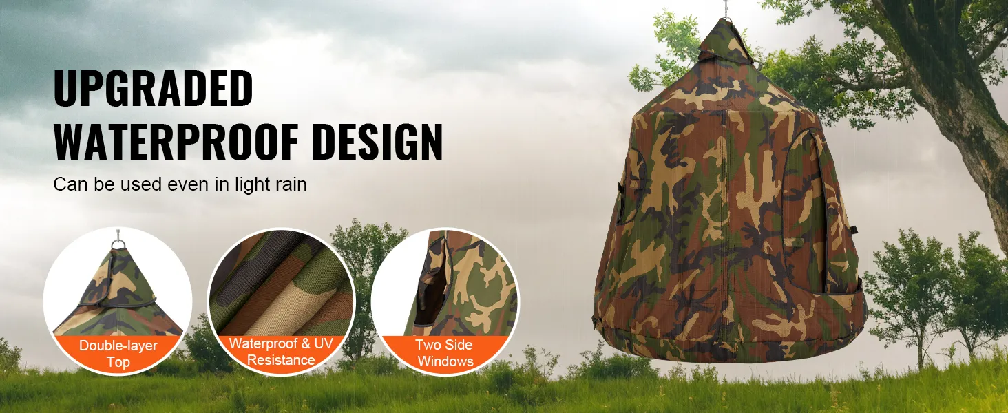 VEVOR hanging tree tent features a camouflage pattern with a double-layer top and side windows.