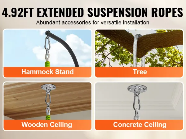 4.92ft extended suspension ropes showcasing versatile installation options for VEVOR hanging tree tent.