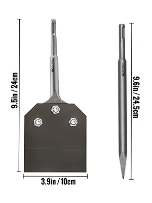 VEVOR clay spade with dimensions: 9.5in and 3.9in, side piece 9.6in.