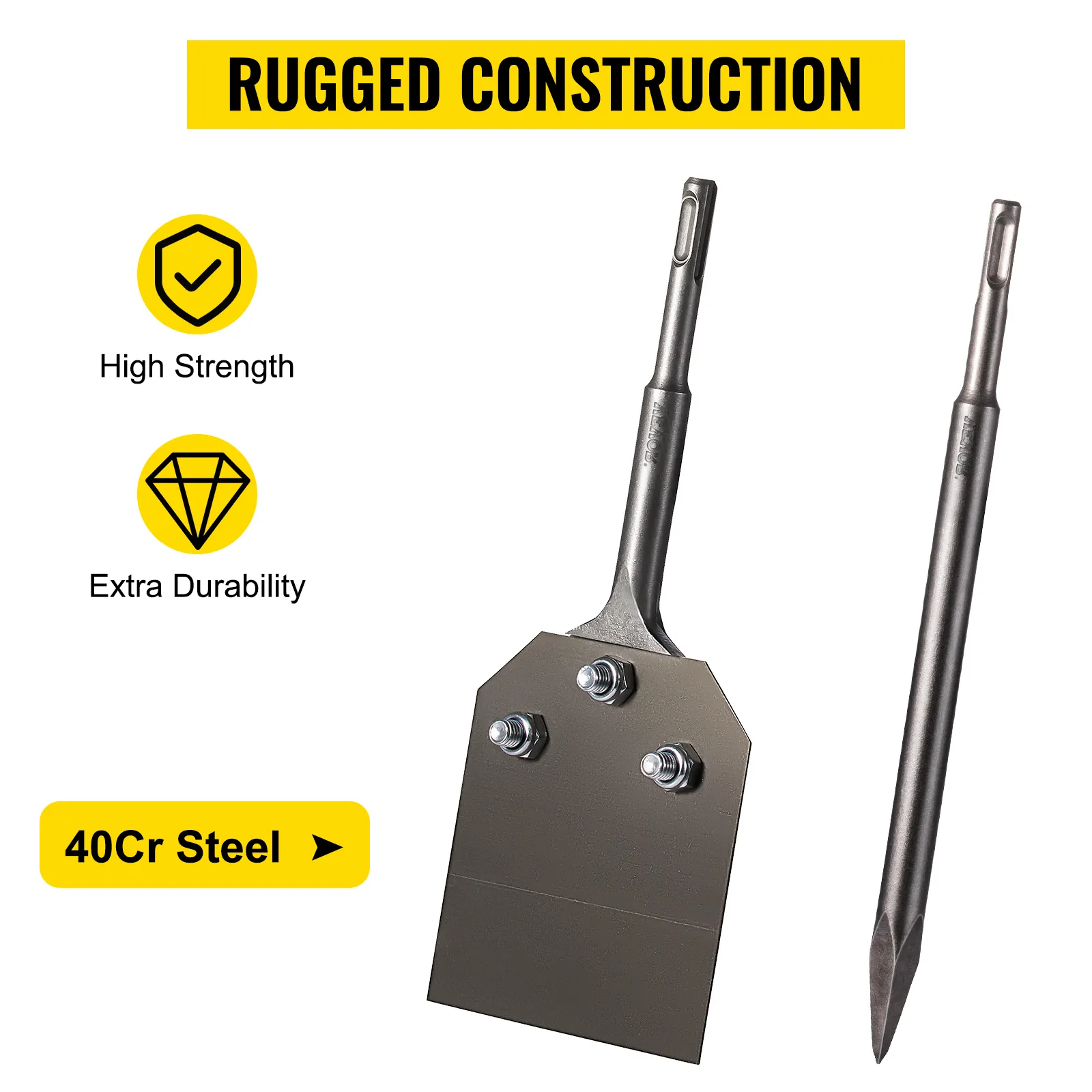 VEVOR clay spade with 40cr steel, showcasing high strength and extra durability. rugged construction.