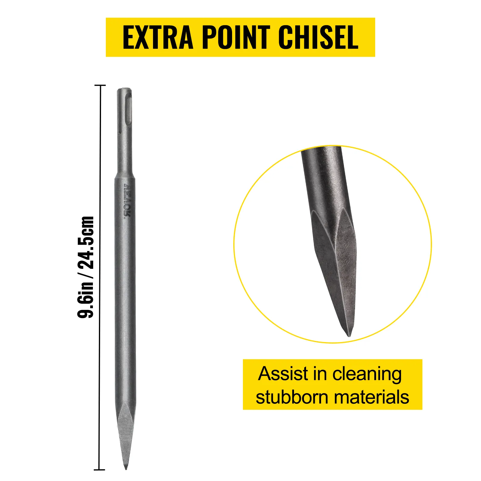 VEVOR clay spade extra point chisel, 9.6in length, for cleaning stubborn materials.