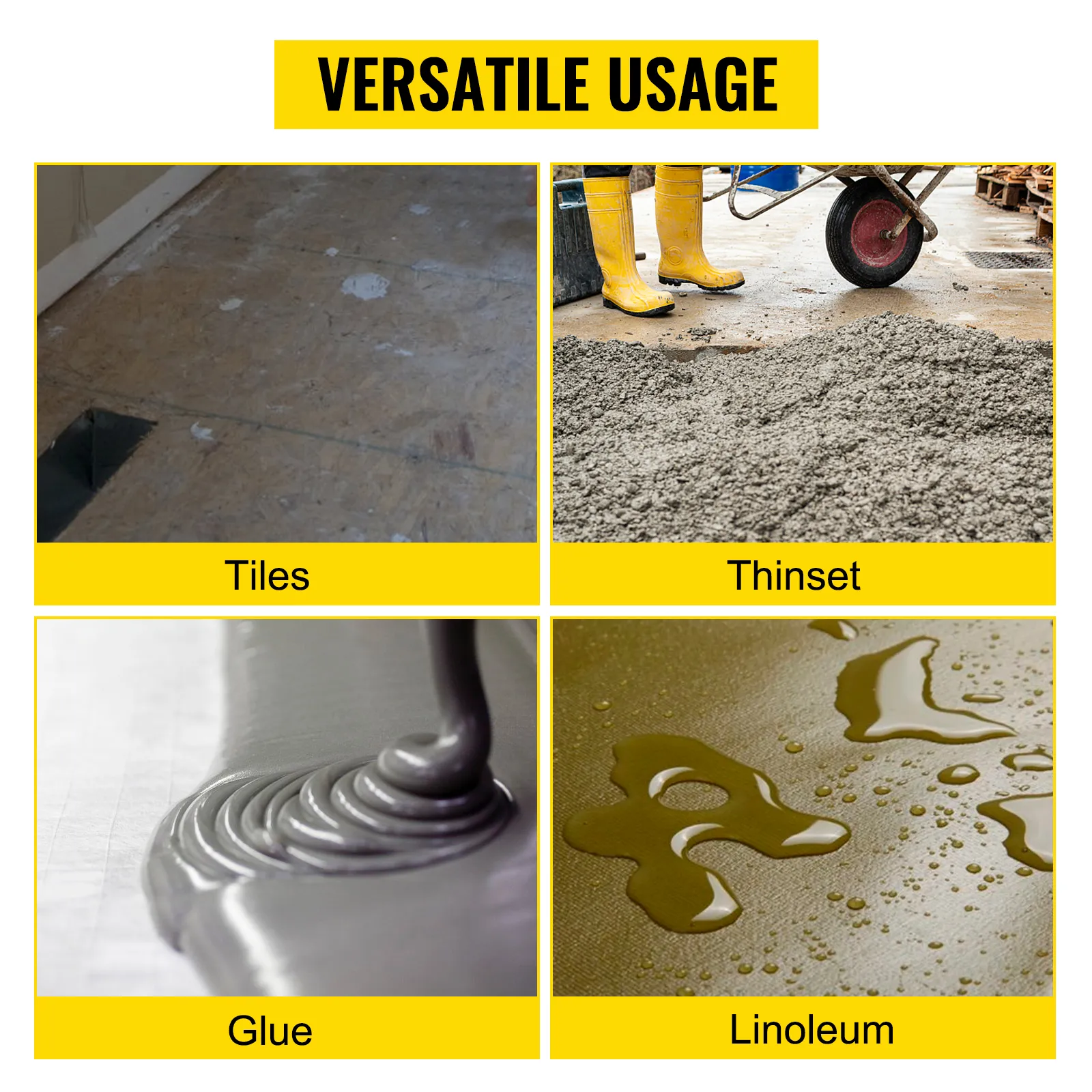 VEVOR clay spade versatile usage: tiles, thinset, glue, and linoleum.