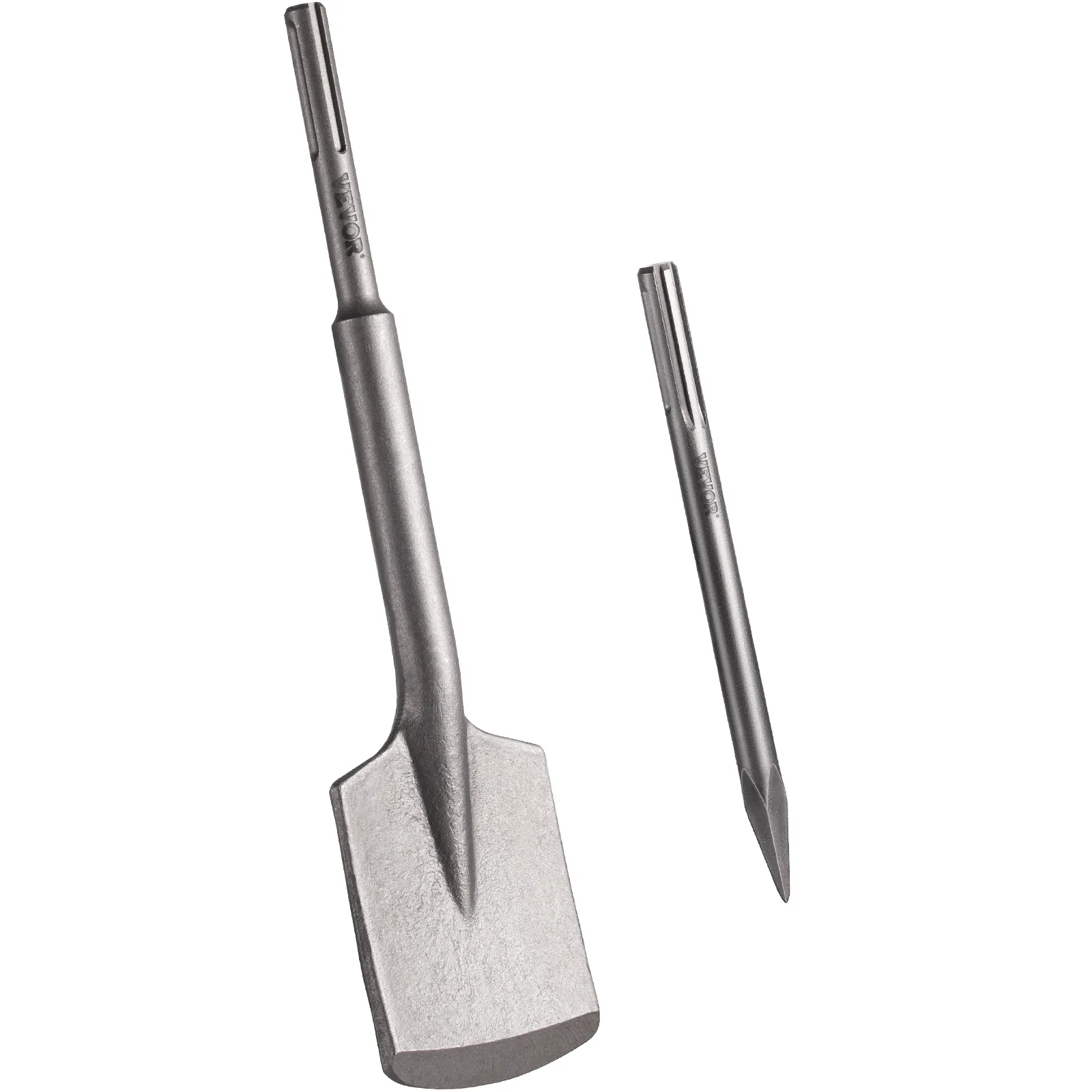 VEVOR sds max clay spade and chisel side by side on a white background.
