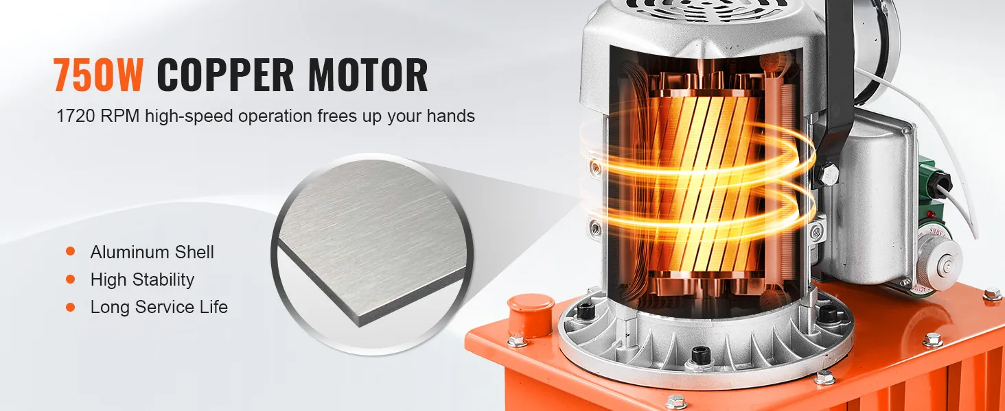 Motor de cobre de 750 W, rpm 1720, carcasa de aluminio, alta estabilidad, larga vida útil - Bomba hidráulica eléctrica VEVOR.