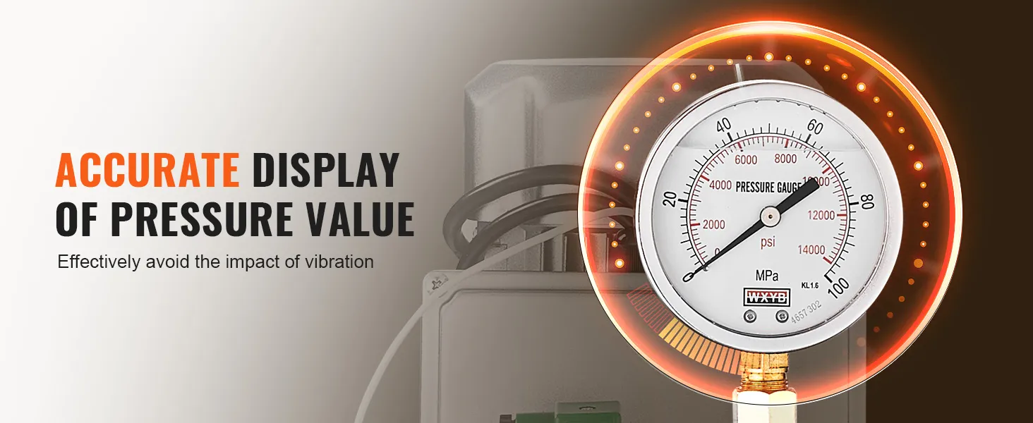 Visualización precisa del valor de presión en la bomba hidráulica eléctrica VEVOR, evitando el impacto de la vibración.