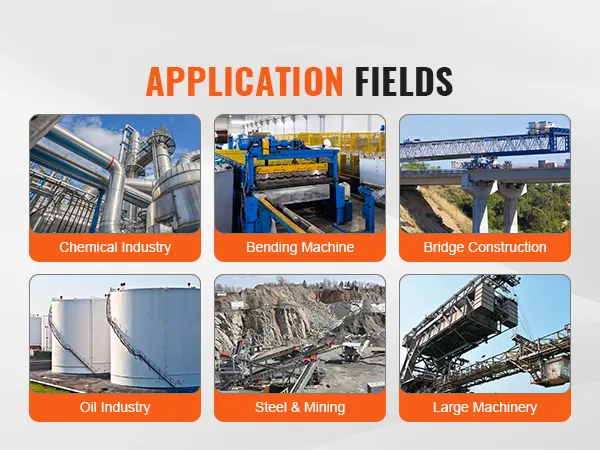 Campos de aplicación de la bomba hidráulica eléctrica VEVOR: industria química, sector industrial, construcción de puentes, industria petrolera, acero y minería, maquinaria grande.