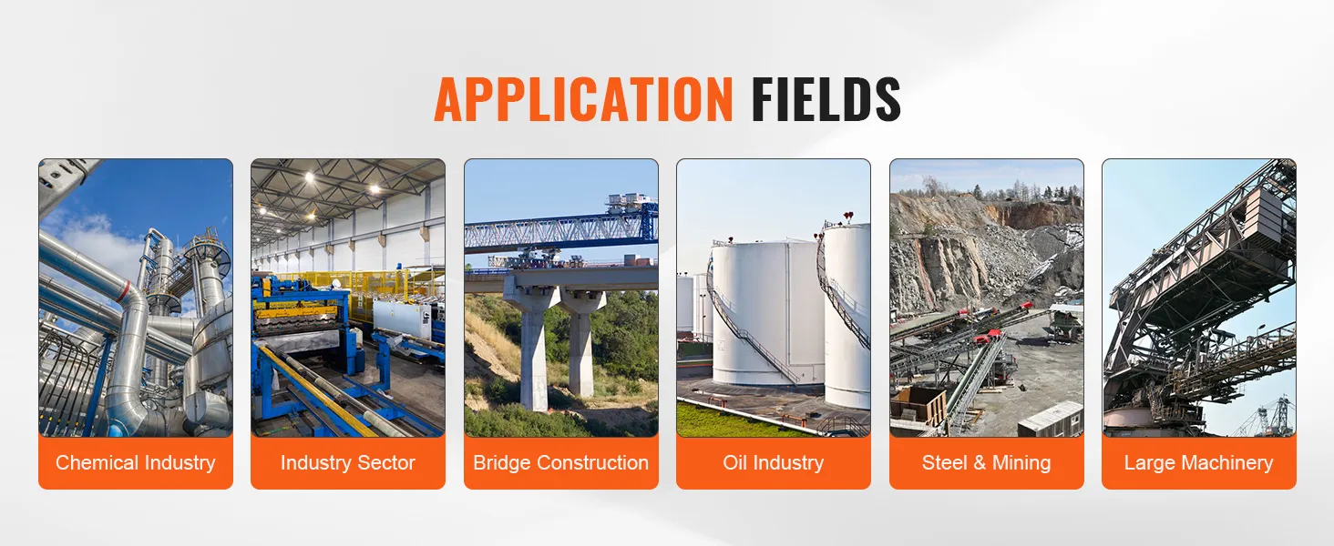 Campos de aplicación de la bomba hidráulica eléctrica VEVOR: industria química, sector industrial, construcción de puentes, industria petrolera, acero y minería, maquinaria grande.