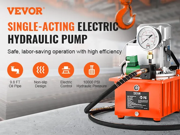 Bomba hidráulica eléctrica VEVOR, de simple efecto, antideslizante, control eléctrico, 10000 psi, tubería de aceite de 9,8 pies.