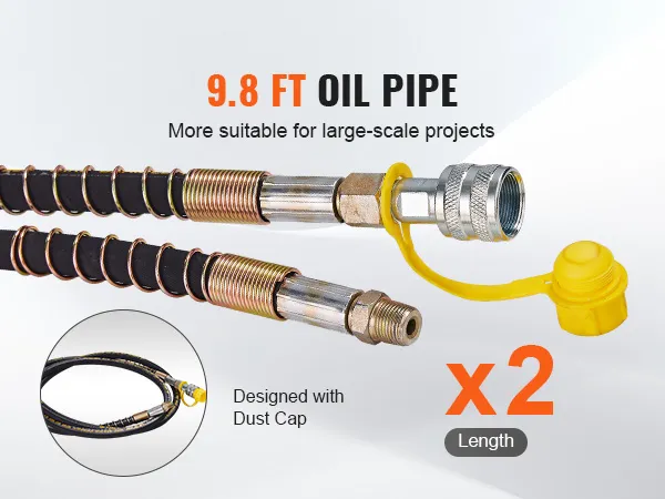 9.8 ft oil pipe with dust cap, compatible with VEVOR electric hydraulic pump, x2 length for projects