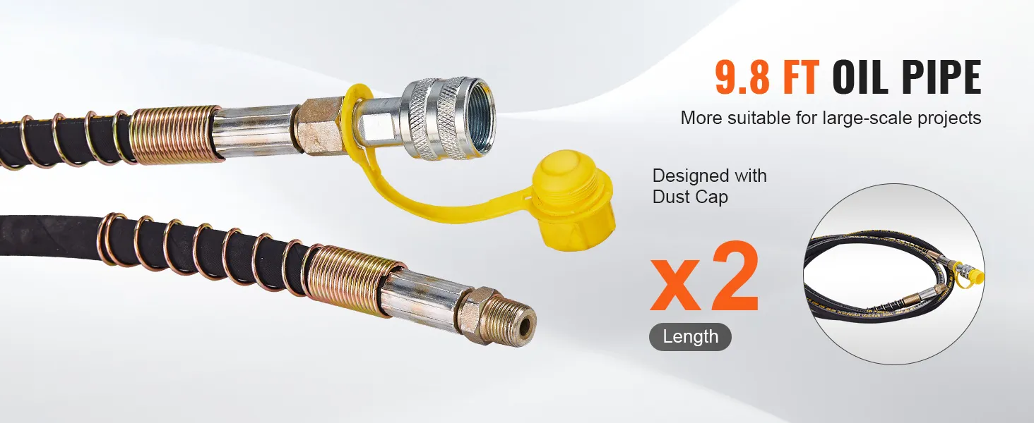 9.8 ft oil pipe with dust cap, compatible with VEVOR electric hydraulic pump, x2 length for projects