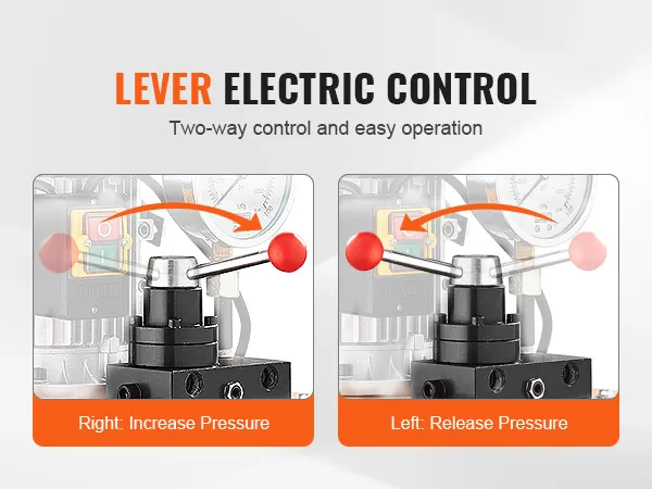 lever control of VEVOR electric hydraulic pump allows for pressure increase and release. easy two-way control.