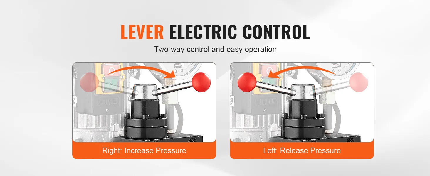 lever control of VEVOR electric hydraulic pump allows for pressure increase and release. easy two-way control.