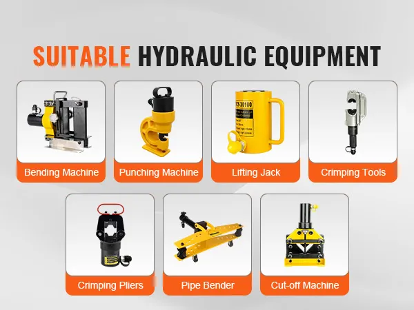 suitable hydraulic equipment range: bending machine, punching machine, lifting jack, crimping tools, crimping pliers