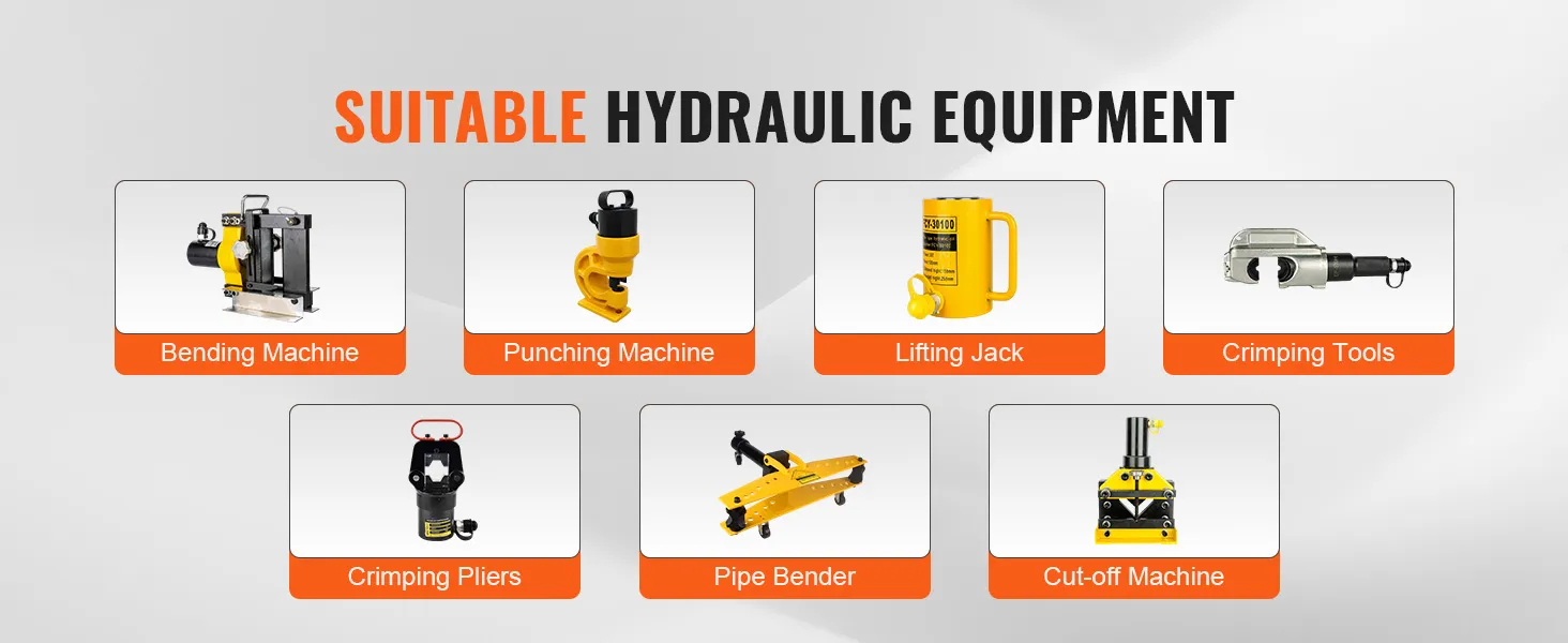 suitable hydraulic equipment range: bending machine, punching machine, lifting jack, crimping tools, crimping pliers