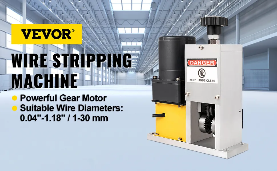 VEVOR cable wire stripping machine with powerful gear motor for 0.04"-1.18" diameters.