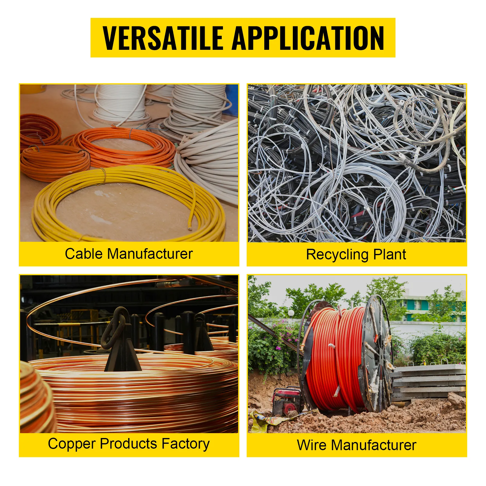versatile applications for VEVOR cable wire stripping machine: manufacturing, recycling.