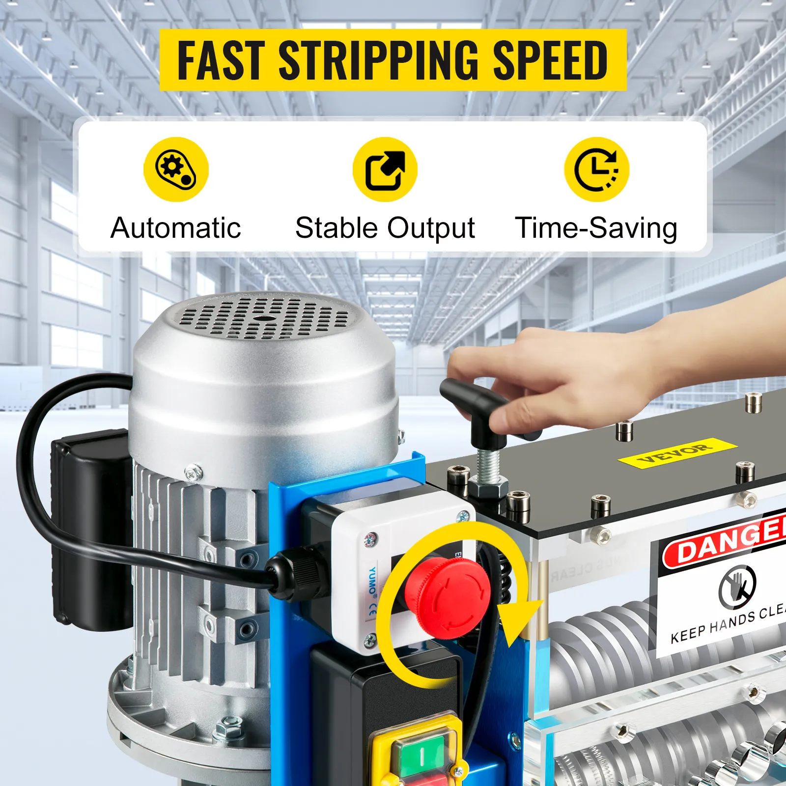 VEVOR cable wire stripping machine with automatic operation and fast stripping speed.