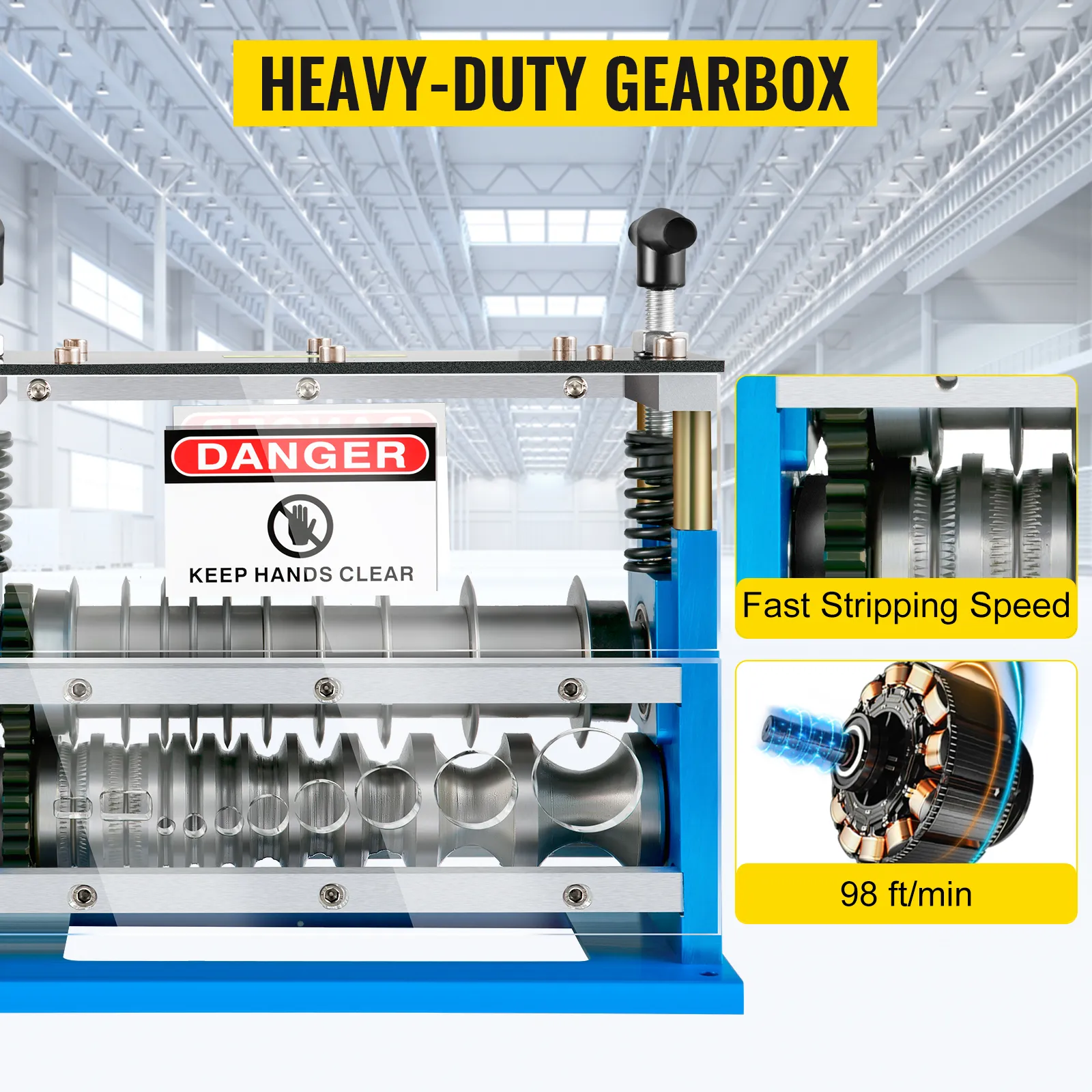 VEVOR cable wire stripping machine with heavy-duty gearbox and fast stripping speed.