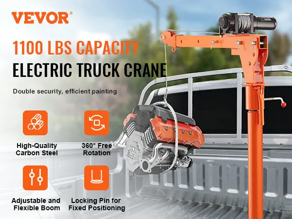 Grúa eléctrica VEVOR con capacidad de 1100 lb, acero al carbono de alta calidad, pluma giratoria.